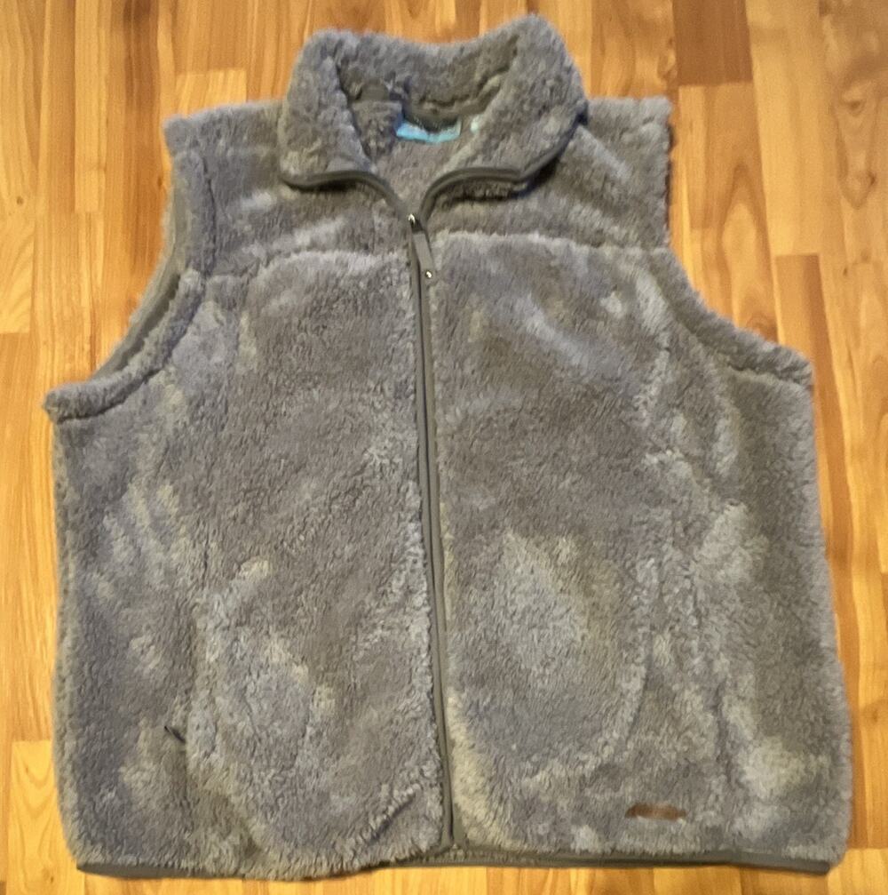 Free Country Women's Gray Full Zip Fleece Vest XXL Pockets Logo Stand-Up Short